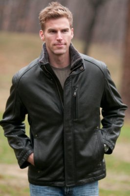 Men’s Andrew Marc Newman Leather Jacket with Sheepskin Lined Collar