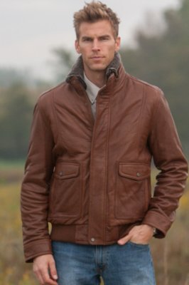 Men's Andrew Marc Radar Lambskin Leather Bomber Jacket with Sheepskin Collar
