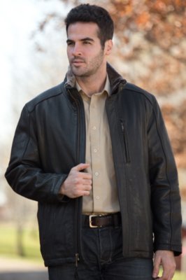 Men's Andrew Marc Noah Lambskin Leather Jacket with Sheepskin Trim