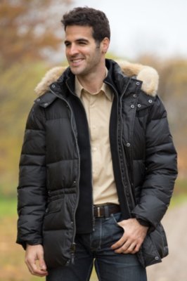 Men's Andrew Marc Alpine Down Coat with Coyote Fur Trim
