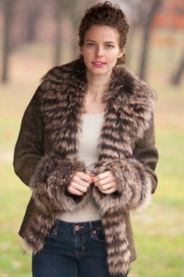 Women's Allura Shearling Sheepskin Jacket with Raccoon Fur Trim