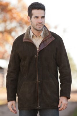 Men's Greenland Shearling Sheepskin Coat with Leather Trim