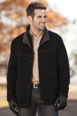 Men's Windy City Cashmere-Blend Wool Coat with Leather Trim
