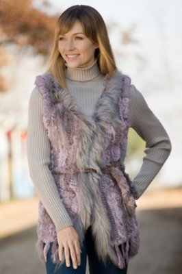 Women's Savannah Knitted Rabbit Fur Vest with Fox Fur Trim