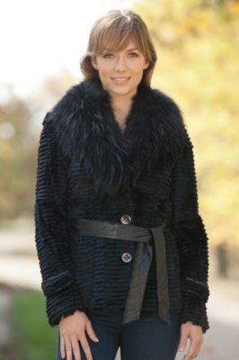 Women's Jacqueline Rabbit Fur Jacket with Raccoon Fur Trim