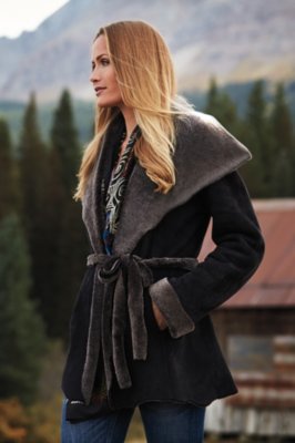 Betty Shearling Sheepskin Coat, BLACK BRIESA