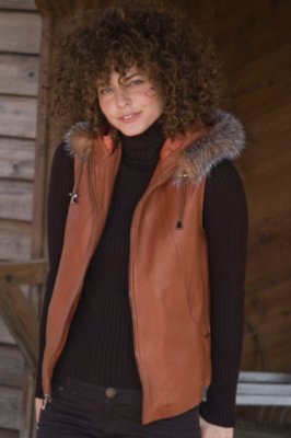 Women's Lamb Vest with Fur Hood