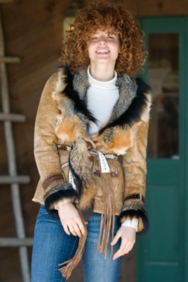 Women's Shearling Coat with Wild Shawl Collar & Fringe