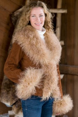 Women's Shearling Coat with Curly Lamb Trim