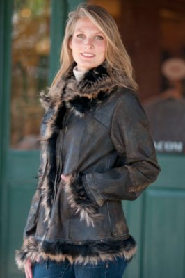 Women’s Natasha Double-Faced Rabbit Fur Jacket with Raccoon Fur Trim