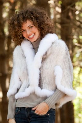 Women's Maribelle Knitted Mink Fur Cape with Fox Fur Trim