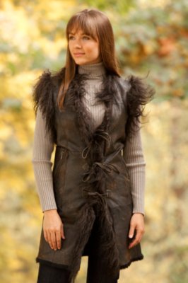 Women's Kylie Double-Faced Rabbit Fur Vest with Tibetan Lamb Fur Trim