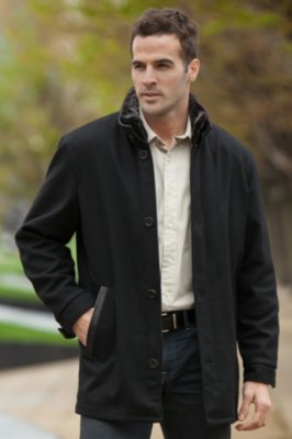 Men's Brewster Wool Coat with Leather Trim