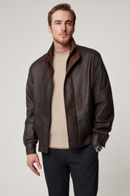 Landon Lambskin Leather Bomber Jacket, CHOCOLATE/DAKOTA