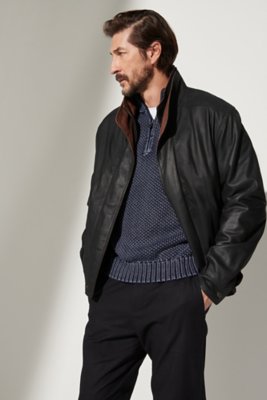 Landon Lambskin Leather Bomber Jacket, PEAT/DAKOTA