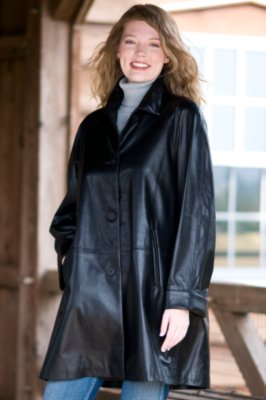 Women's Leather Swing Coat