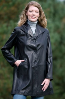 Women's Leather Coat with Shawl Collar
