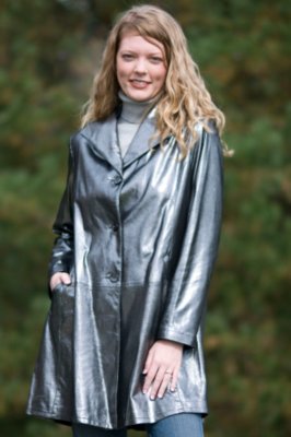 Women's Metallic Lambskin Coat with Shawl Collar