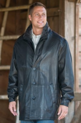 Men's Leather Jacket with Zip Off Shearling Collar