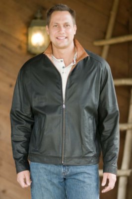 Men's Single Collar Leather Bomber Jacket