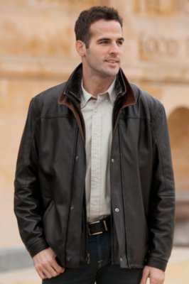 Men's Hunter Lambskin Leather Coat with Sheepskin Collar