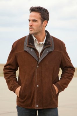 Men's Hunter Buffed Leather Coat with Sheepskin Collar, ELK/COCOA, Size 36