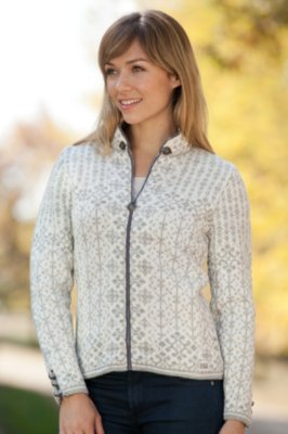 Women's Kara Zip Norwegian Wool Cardigan Sweater, E-LT CHARCOAL, Size LARGE (10-12)