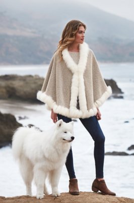 Women's Bella Alpaca Wool Cape with Fox Fur Trim