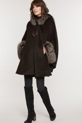 Women's Ashby Hooded Alpaca Cape with Fox Fur Trim