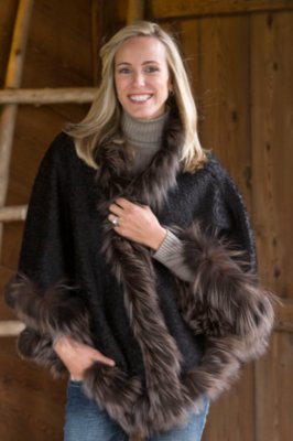 Women's Alpaca Cape with Fox Trim