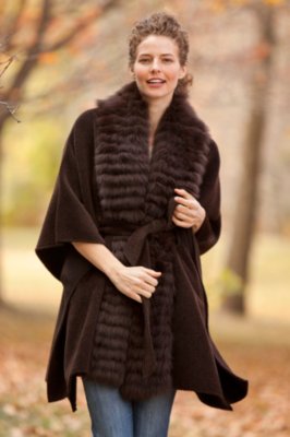Women's Romany Alpaca Wool Cape with Fox Fur Trim