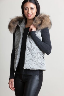 Women's M. Miller Kym Hooded Vest with Raccoon Fur Trim
