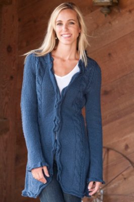 Women's Long Ruffled Organic Cotton Cardigan