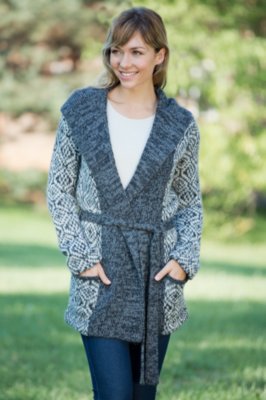 Women's Geo Wrap Alpaca Wool Cardigan Sweater