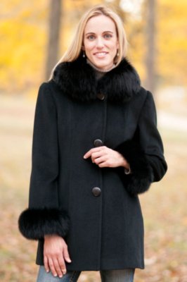 Women's Juliette Cashmere-Blend Wool Coat with Fox Fur Trim
