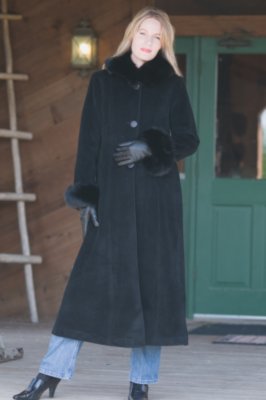 Women's 52" Cashmere Blend Coat with Fox Trim