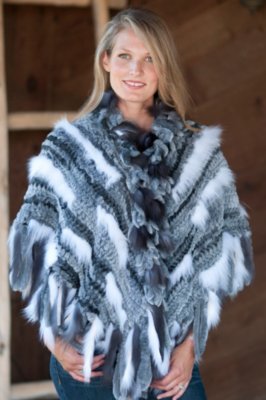 Women’s Skylar Knitted Rabbit Fur Cape with Fox Fur Fringe