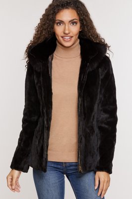 Women's Caryn Reversible Sheared Mink Fur Jacket with Fox Fur Trim