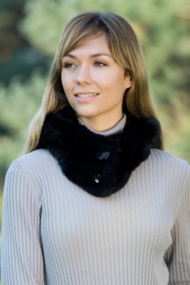 Women's Knitted Rabbit Fur Hood and Neck Warmer