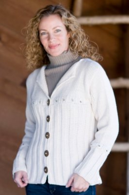 Women's Ribbed Cardigan with Coconut Shell Buttons