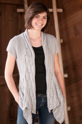 Women's Chamonix Short-Sleeve Cotton Cardigan, SILVER, Size L/XL