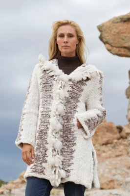 Women's Rosaline Knitted Rabbit Fur Jacket with Fox Fur Trim