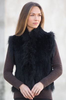 Women's Laurel Knitted Rabbit Fur Vest with Fox Fur Trim