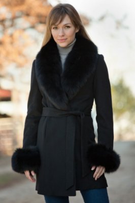 Women's Leora Cashmere Coat with Fox Fur Trim