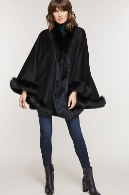Women's Jodie Cashmere Cape with Fox Fur Trim