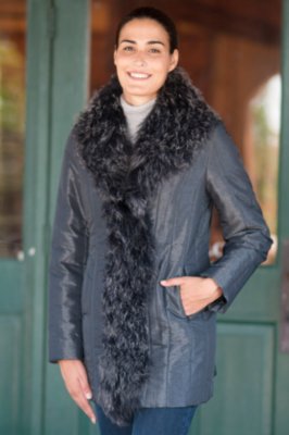 Women’s Serafina Nylon Coat with Tibetan Lamb Fur Trim