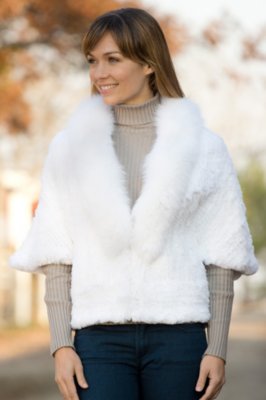 Women's Josie Knitted Rabbit Fur Jacket with Fox Fur Trim
