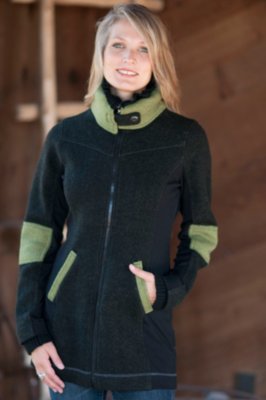 Women's Cora Sporty Boiled Wool Coat, GREEN, Size LARGE (12-14)