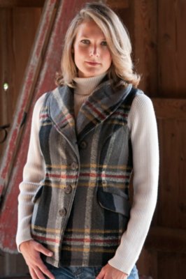 Women's Grey Plaid Asymmetrical Vest