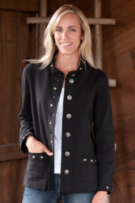 Women's Raw Edge Cotton Blazer with Button Detail